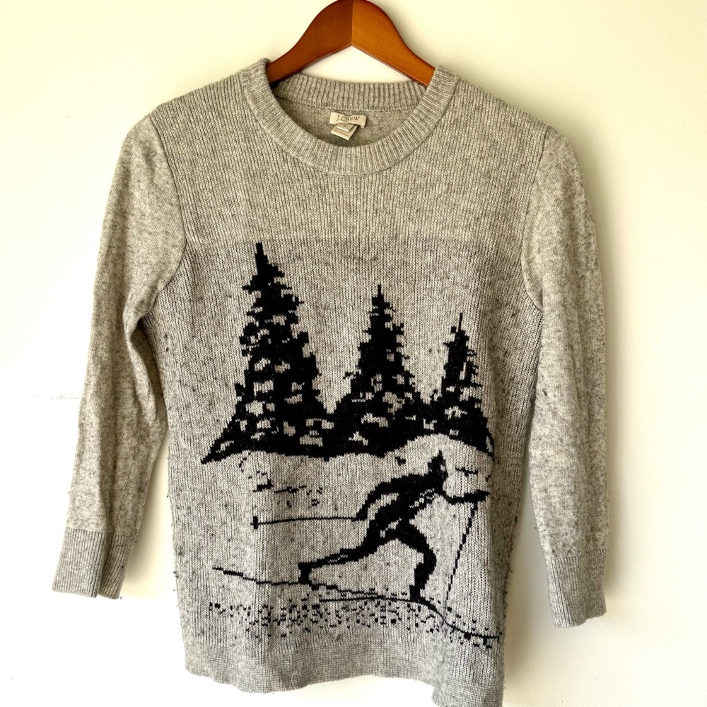 J. Crew Gray Ski Scene Crewneck Sweater Medium Apres Ski